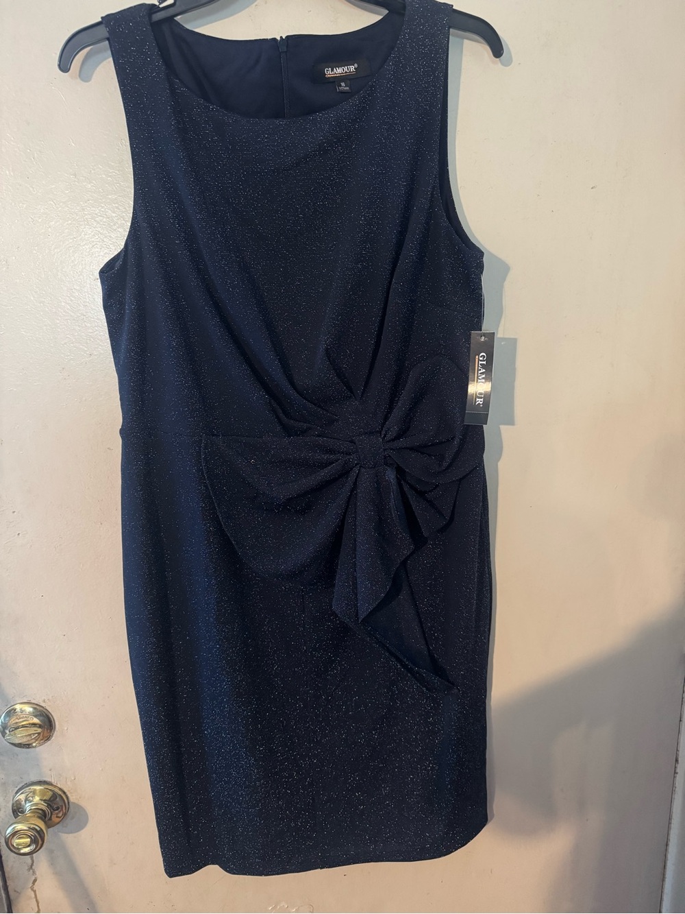 Glamour Navy Sparkle Knot-Waist Sheath Dress